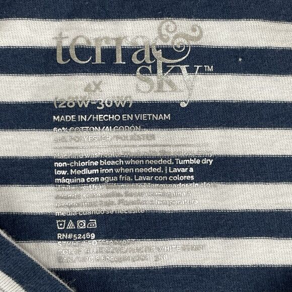 Terra & Sky T-Shirt Short Sleeve V-Neck Women's 4X (28W-30W) Blue White Stripe - Picture 6 of 13